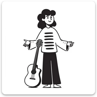 A musician smiling and shrugging shoulders with a carefree attitude, happy and unbothered expression, suggesting "it's up to you if you continue like this, I'm happy" sticker