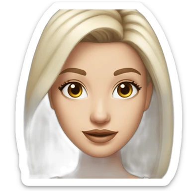 hyperrealistic caucasian long blonde hair brown perfect eyes woman white v-neck strapless top gray tight mini skirt walking towards camera sticker