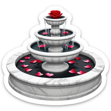 A black and white marble romantic fountain with rose petals scattered around sticker
