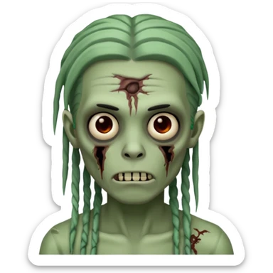 make a zombie boy emoji (headshot only) that has long black locs  and some facial scars sticker