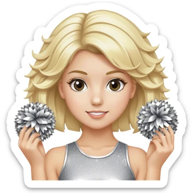 Cheerleader with blonde hair down holding Pom Pom’s wearing all silver and glitter sticker
