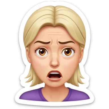 Woman with distraught expression, worried eyes, furrowed brow, mouth open in distress sticker