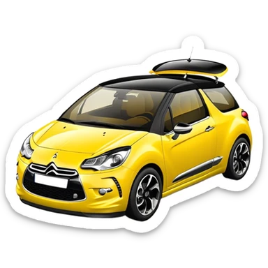 Yellow car Citroen DS 3  with black roof sticker