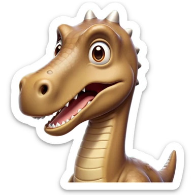 Cinematic Comical Brontosaurus Portrait Emoji, Head tilted dramatically with an exaggeratedly shocked expression, featuring a towering, robust body with a long, graceful neck and wide, comically expressive eyes full of playful disbelief, Simplified yet hilariously expressive features, highly detailed, glowing with a slightly sassy ancient glow, high shine, dramatic yet playful, stylized with an air of cheeky dinosaur mischief, soft glowing outline, capturing the essence of a meme-worthy Brontosaurus that looks ready to lumber its way into viral fame! sticker