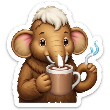 A mammoth who drinks a hot chocolate sticker
