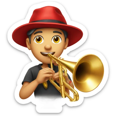 handsome boy in red hat playing trombone sticker