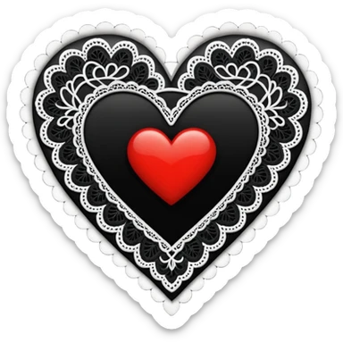 black lace heart with scalloped lace edges sticker