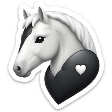 White Horse centered within a black heart emoji sticker