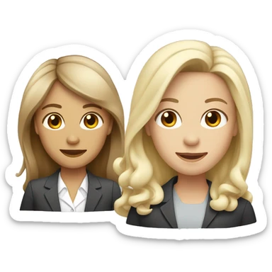 A group of four business professionals. One female has straight dark brown hair, one female has curly shoulder length hair with highlights, one female has long light blonde hair and the male has light blonde hair.  sticker