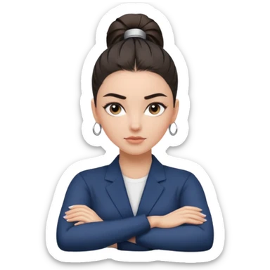 ทำสีตาสีเทาเท่ ๆ มีประกายคม
คิ้วได้รูป มองแล้วดูสตรอง
ผมหางม้าสูง
ลุคสตรีทแฟชั่น
ท่าโพสกอดอก
ฟีล: Girl Boss, cool beauty, minimal but powerful sticker