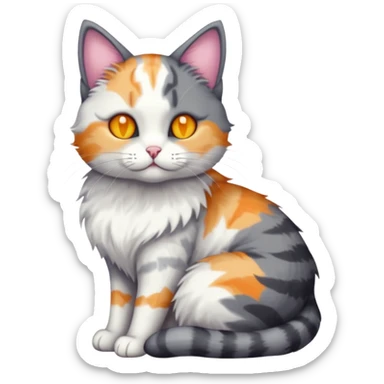 full body dark grey and white cat cuddling a colourful light patched calico + white tabby cat  sticker