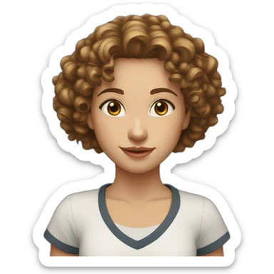face of white midle easten curly tenage girl with medium brown hair in T-shirt sticker