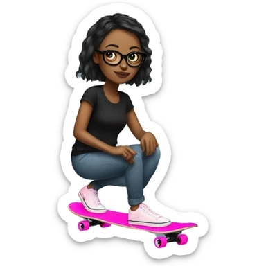 girlboss with pink nails in black glasses on a skateboard sticker