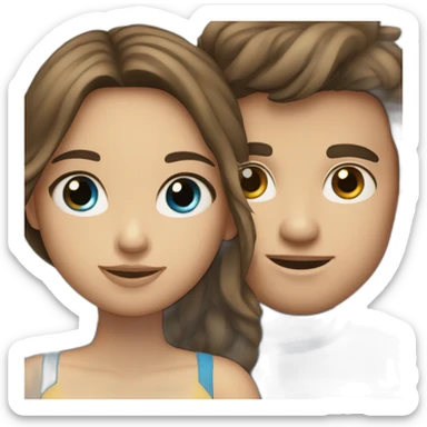 Brunette couple (girl  boy)with blue eyes  sticker