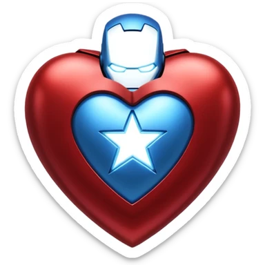 A red Iron Man heart with a glowing blue star in the center sticker