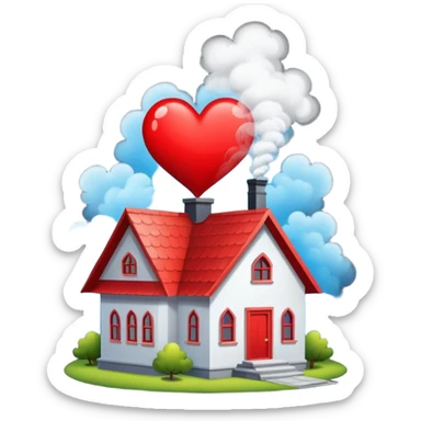 house with a heart coming out of the chimney, simple background, bright colors sticker