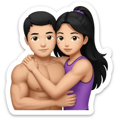 muscle Asian Man black hair hugging girl with black hair sticker