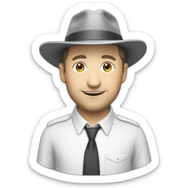 tim robinson wearing a grey fedora with a grey flap on the back white shirt sticker