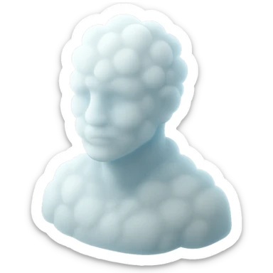 person looking straight, made entirely of white fluffy convex clouds, shoulder up, matte glass style, no background sticker