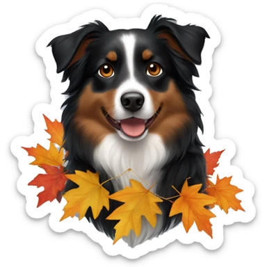 Autumn leaf garland Small black australian shepherd dog sticker