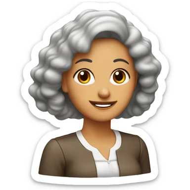 mujer de pelo castaño largo y peinada hacia el lado izquiero, con anteojos café claro, de 50 años, y blusa atrigada sticker