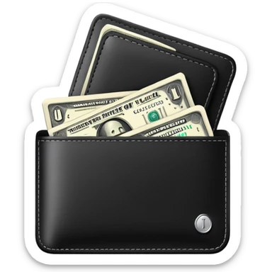 black wallet with a single one dollar bill inside, just one dollar sticker