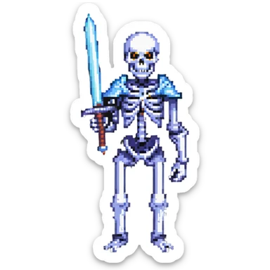 menacing skeleton with a glowing sword sticker