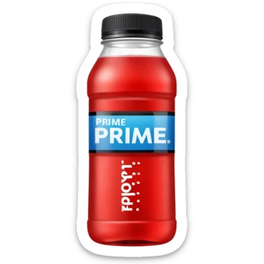 A red bottle of sports drink “prime hydration” with a black cap and large lettering sticker