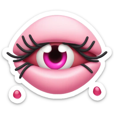 covid virus molecule that is a pretty face with fake eyelashes, large lips, and blush sticker