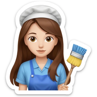 beautiful girl with long brown hair cleaning sticker