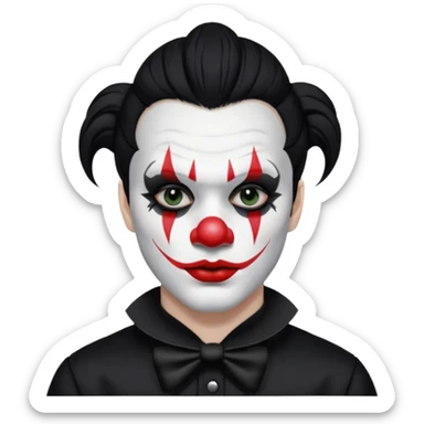 man with black hair only black and white clown makeup black eye makeup black lipstick black clothes sticker