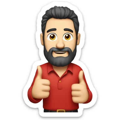 A middle-aged Caucasian man with a beard and spiky black hair wearing a red shirt giving a thumbs up gesture full body sticker