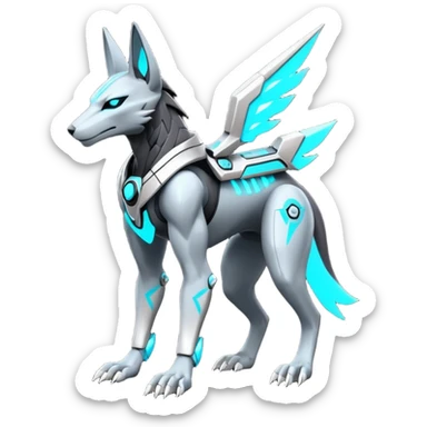 cyberpunk intricate neon glowing grey white futuristic cyborg-Anubis-Zeraora-Zoroark-fusion (full body) sticker