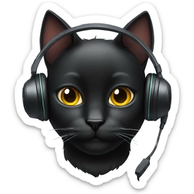 black cat with a gaming headset  sticker