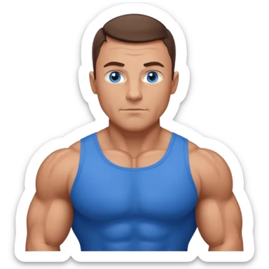 dad with very short shaved brown hair and blue eyes emoji with big muscles sticker