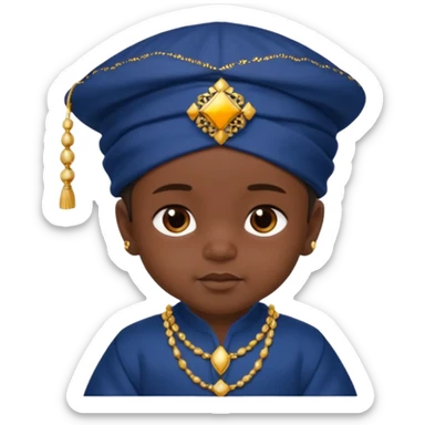  baby boy dressed in a dark blue ghalibiya with delicate decorations with a Red Moracain hat  sticker