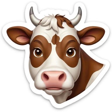 cinematic-noble-brown-and-white-cow-portrait-emoji,-poised-and-regal,-with-a-large,-sturdy-build-and-a-beautifully-patterned-hide-of-rich-brown-accented-by-crisp-white-patches,-deep-set-soulful-brown-eyes,-simplified-yet-sharp-and-sophisticated sticker