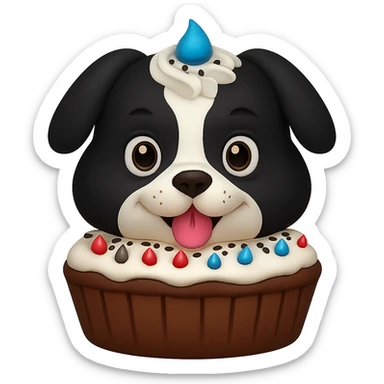 Change the dog's fur color to black and white while preserving the emoji style look. Remove the background. sticker