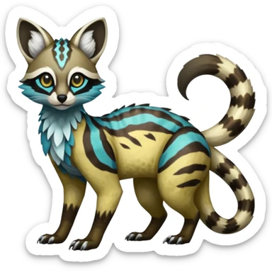 Rare realistic shiny exotic cute epic pretty beautiful handsome gorgeous aesthetic colorful vibrant Vernid-Protogen-Primagen-Wickerbeast-Genet-Trico-species-Fakemon-hybrid-creature by LiLaiRa, beautiful intricate markings, full body sticker