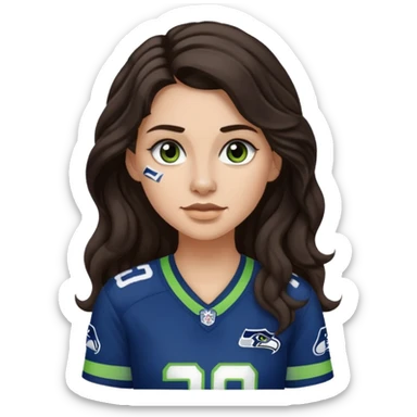 Long wavy Dark brown hair with small nose stud of seahawks fan women sticker