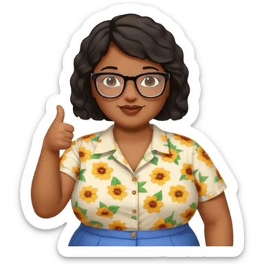 make a fat brown female biology teacher with glasses giving a thumbs up with short black hair wavy remove the doctor outfit and put on a regular summer looking shirt sticker