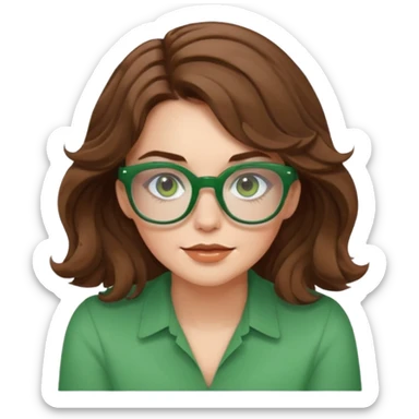brown wavy hair and green square glasses white woman crouching sticker