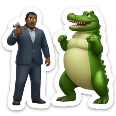 a fat black man fighting an alligator sticker