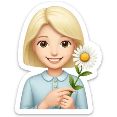 Cute smile holding a flower daisy sticker