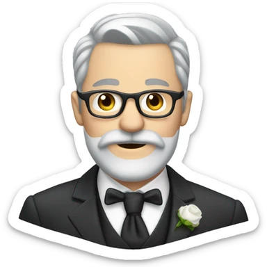 Groom with Short grey Hair and  Long grey beard handlebar moustache and glasss sticker