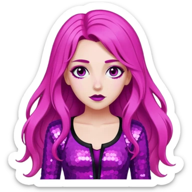 Persephone from Lore Olympus with long magenta hair, magenta sequin outfit sticker