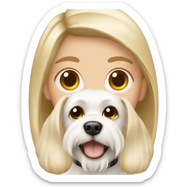 Caucasian Blonde girl with brown eyes and a Maltese dog  sticker