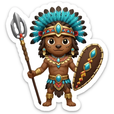 Aztec jaguar warrior with elaborate feathered headdress sticker