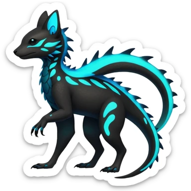 Rare realistic black-scaled neon-glowing bioluminescent edgy badass epic pretty beautiful handsome gorgeous aesthetic colorful vibrant Vernid-Trico-Amaura-species-Fakemon-creature by LiLaiRa, 4 legs, 1 tail, random markings, (full body) sticker