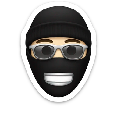 a japanese man with a black balaclava in wooll, black sunglasses and silver grillz on teeth sticker
